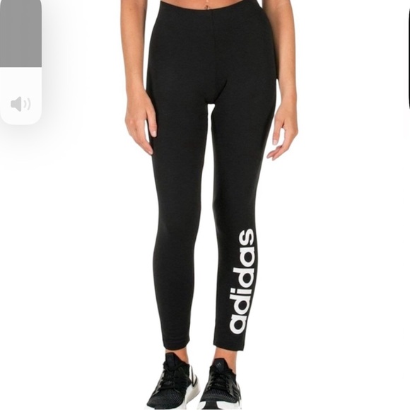 Adidas Black & White Fab Climalite Essentials Linear Tights Leggings Pants Gym - Picture 1 of 5